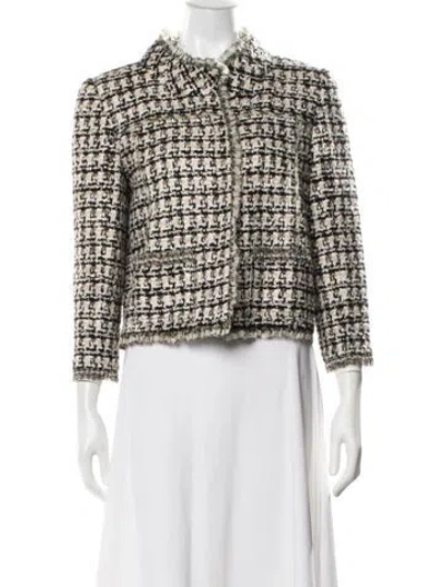 Pre-owned Oscar De La Renta Tweed Pattern Jacket In Black