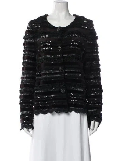 Pre-owned Oscar De La Renta Tweed Pattern Jacket In Black
