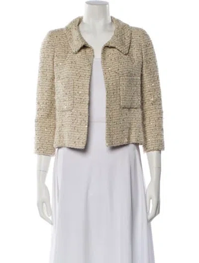Pre-owned Oscar De La Renta Tweed Pattern Jacket In Neutral