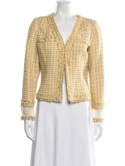 Pre-owned Oscar De La Renta Tweed Pattern Jacket In Neutrals