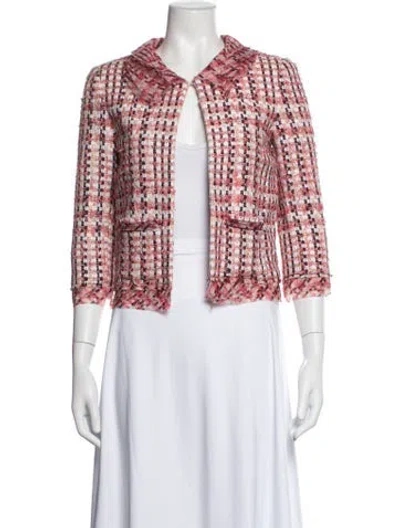 Pre-owned Oscar De La Renta Tweed Pattern Jacket In Pink
