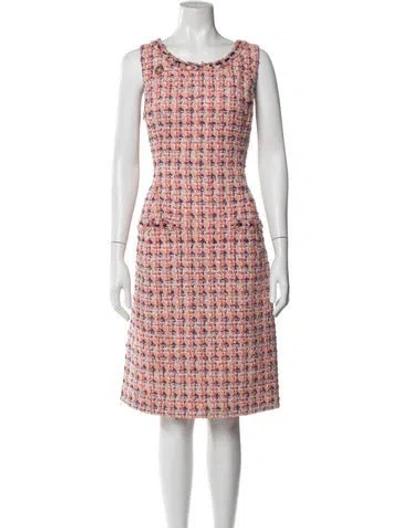 Pre-owned Oscar De La Renta Tweed Pattern Knee-length Dress In Pink