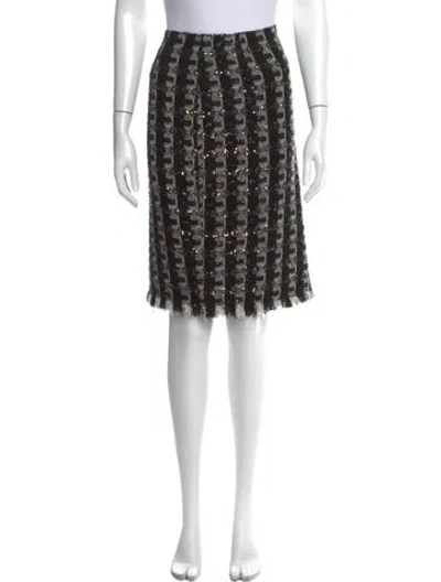 Pre-owned Oscar De La Renta Tweed Pattern Midi Length Skirt In Black
