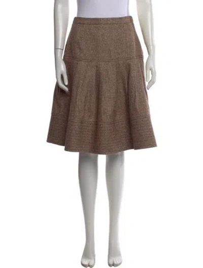 Pre-owned Oscar De La Renta Tweed Pattern Midi Length Skirt In Brown