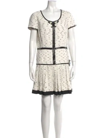 Pre-owned Oscar De La Renta Tweed Pattern Mini Dress In Neutral