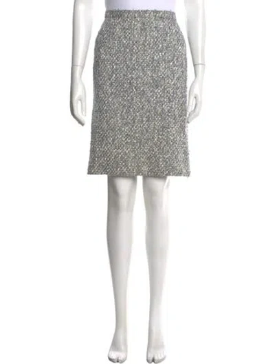 Pre-owned Oscar De La Renta Tweed Pattern Mini Skirt In Blue