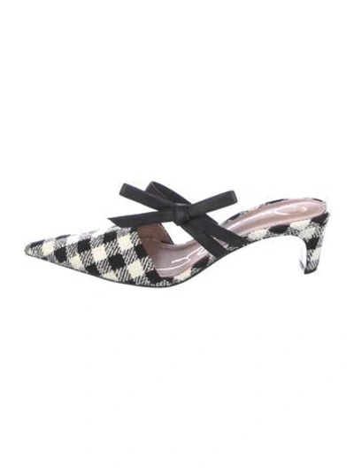 Pre-owned Oscar De La Renta Tweed Plaid Print Mules In Black