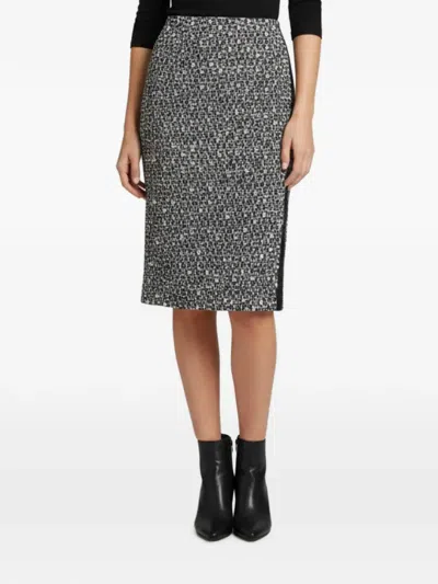 Pre-owned Oscar De La Renta Tweed Side-slit Midi Skirt In Blue