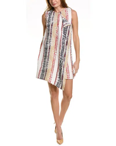 Oscar De La Renta Draped Striped Tweed Mini Dress In Blue