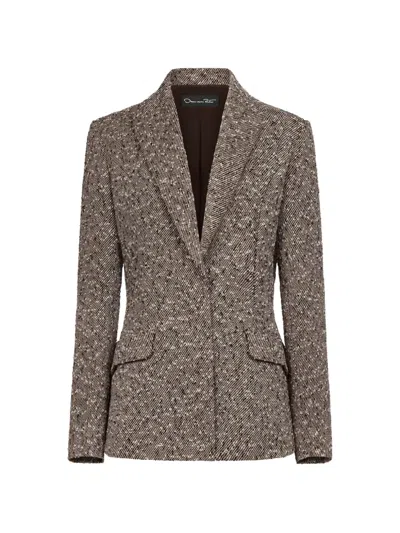 Oscar De La Renta Tweed Single-breasted Blazer In Brown