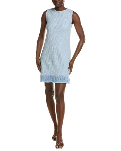 Oscar De La Renta Tweed Textured Silk-blend Dress In Blue