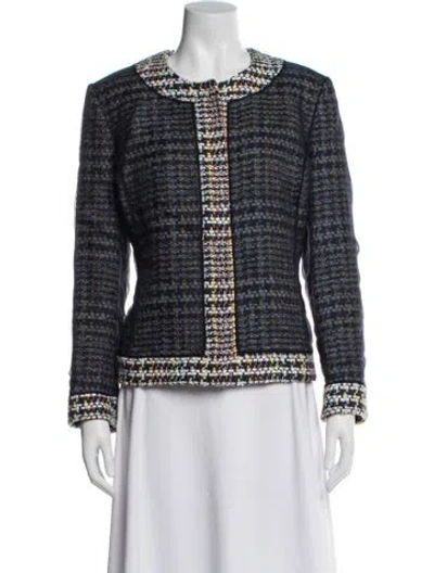 Pre-owned Oscar De La Renta Tweed Tweed Pattern Jacket In Blue