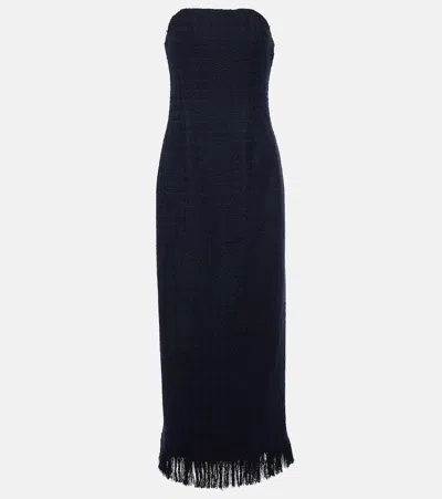 Oscar De La Renta Tweed Wool And Mohair-blend Bustier Dress In Blue