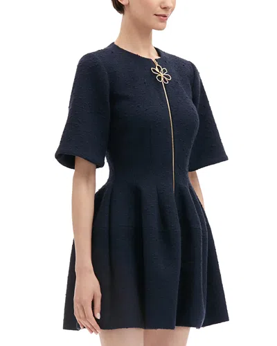 Oscar De La Renta Tweed Zip Front Dress In Navy