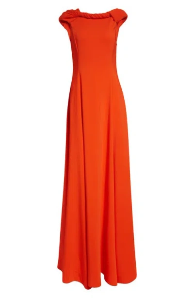 Oscar De La Renta Twist Detail Cap Sleeve Stretch Cady Gown