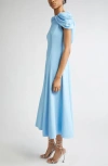 Oscar De La Renta Twist Detail Cap Sleeve Stretch Cady Midi Dress In Blue