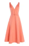 Oscar De La Renta Twist-detailed Stretch-wool Midi Dress In Orange