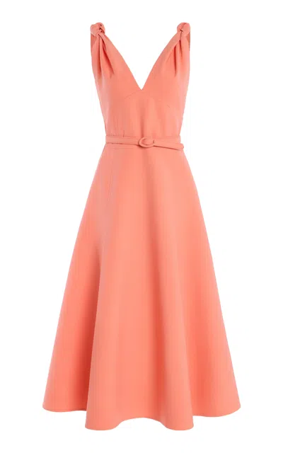Oscar De La Renta Twist-detailed Stretch-wool Midi Dress In Orange