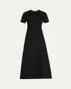 Oscar De La Renta Twisted-neck Short-sleeve Double Stretch Wool Midi Dress