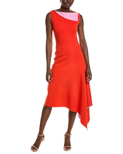 Oscar De La Renta Two Tone Knit Dress In Red