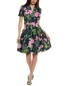 OSCAR DE LA RENTA OSCAR DE LA RENTA V-NECK GERANIUM FAILLE SILK-LINED A-LINE DRESS