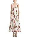 Oscar De La Renta Sleeveless V-neck Peony-print Poplin Day Dress In White