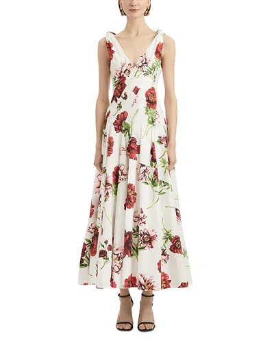 OSCAR DE LA RENTA OSCAR DE LA RENTA V NECK PEONY PRINT DRESS