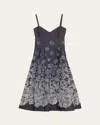 Oscar De La Renta V-neck Rose Denim Devore Sleeveless Midi Dress In Indigo