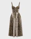 OSCAR DE LA RENTA V-NECK SNAKE-PRINT SLEEVELESS COTTON MIDI DRESS