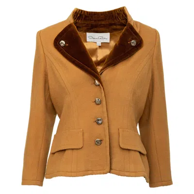 Pre-owned Oscar De La Renta Velvet Collar Wool Jacket - '90s In Brown