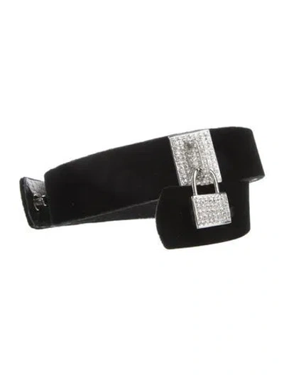 Pre-owned Oscar De La Renta Velvet Crystal Embellishments Belt Kit In Black