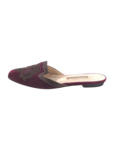 Pre-owned Oscar De La Renta Velvet Floral Print Mules In Purple