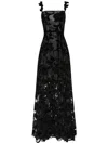 Oscar De La Renta Peony Velvet Guipure Sleeveless Gown In Black