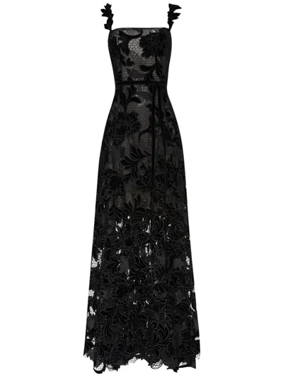 Oscar De La Renta Sleeveless Foxglove Lace Sweetheart-neck Gown In Black