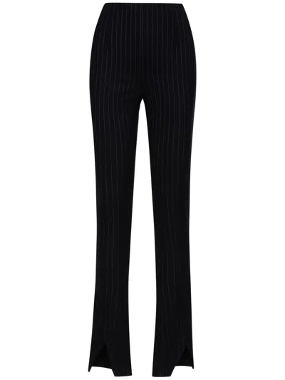 Oscar De La Renta Vertical-stripe Wool Trousers In Navy/white