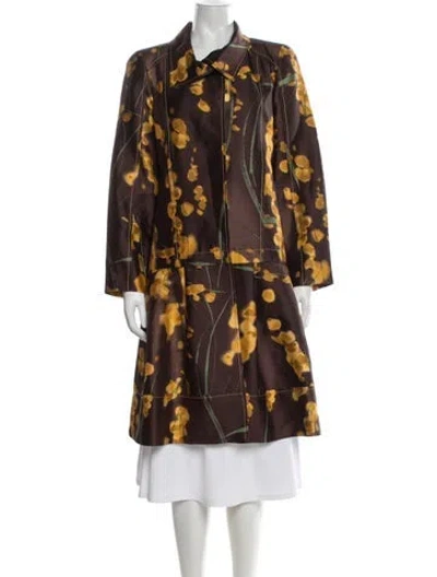 Pre-owned Oscar De La Renta Vintage 2008 Coat In Brown/yellow