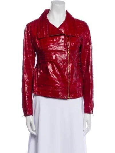 Pre-owned Oscar De La Renta Vintage 2009 Biker Jacket In Red