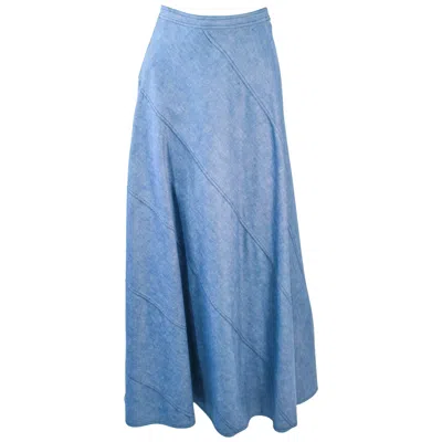 Pre-owned Oscar De La Renta Vintage 70's Diagonal Denim Maxi Skirt Size 2 - 4 In Blue