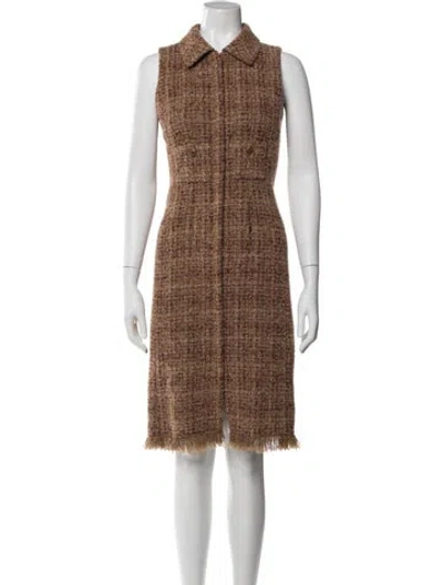 Pre-owned Oscar De La Renta Vintage Knee-length Dress In Brown