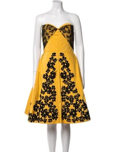 Pre-owned Oscar De La Renta Vintage Knee-length Dress In Yellow