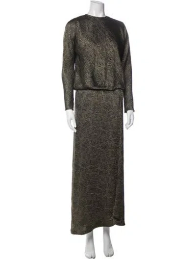 Pre-owned Oscar De La Renta Vintage Linen Skirt Set In Green