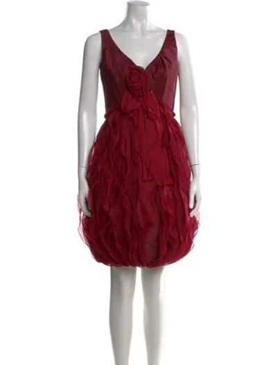 Pre-owned Oscar De La Renta Vintage Mini Dress In Red