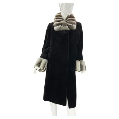 Pre-owned Oscar De La Renta Vintage Oscar De A Renta By Alixandre Mink Chinchilla Trim Black Coat Size L