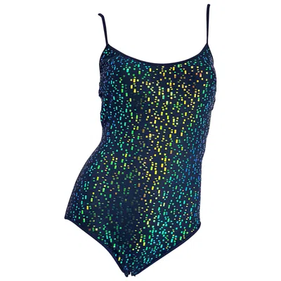 Pre-owned Oscar De La Renta Vintage  90s New W/ Tags Blue Green Sequined One Piece Swimsuit
