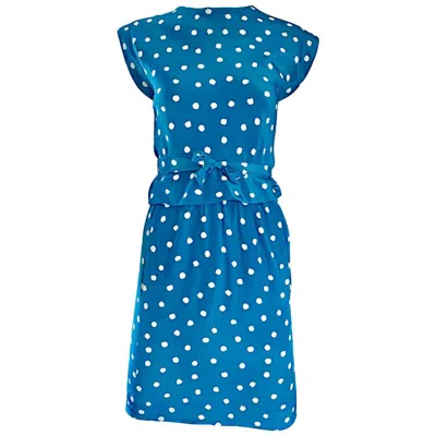 Pre-owned Oscar De La Renta Vintage  Bright Blue And White Polka Dot Dress Ensemble Size 4