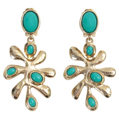 Pre-owned Oscar De La Renta Vintage  Gold-tone Faux Turquoise Dangle Earrings In Multiple