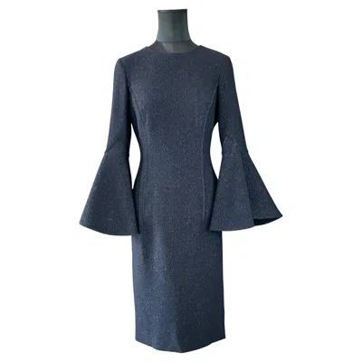 Pre-owned Oscar De La Renta Vintage  Navy Dress With Butterly Sleeve In Blue