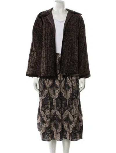 Pre-owned Oscar De La Renta Vintage Printed Skirt Set In Brown