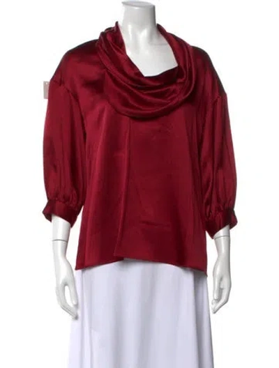 Pre-owned Oscar De La Renta Vintage Silk Blouse In Red
