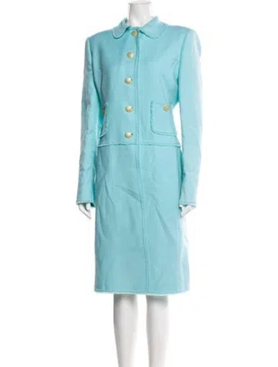 Pre-owned Oscar De La Renta Vintage Silk Dress Set In Blue